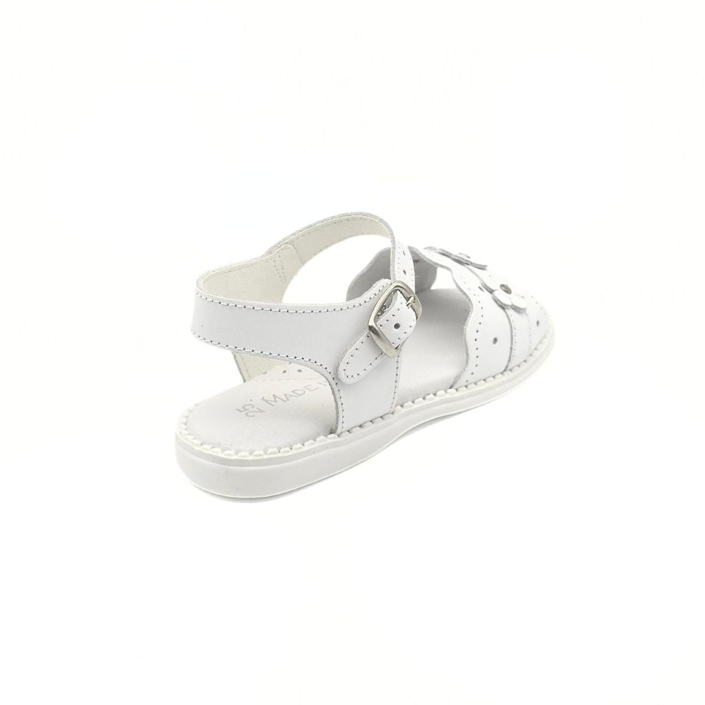 Sandalia de Piel con Flores Blanco