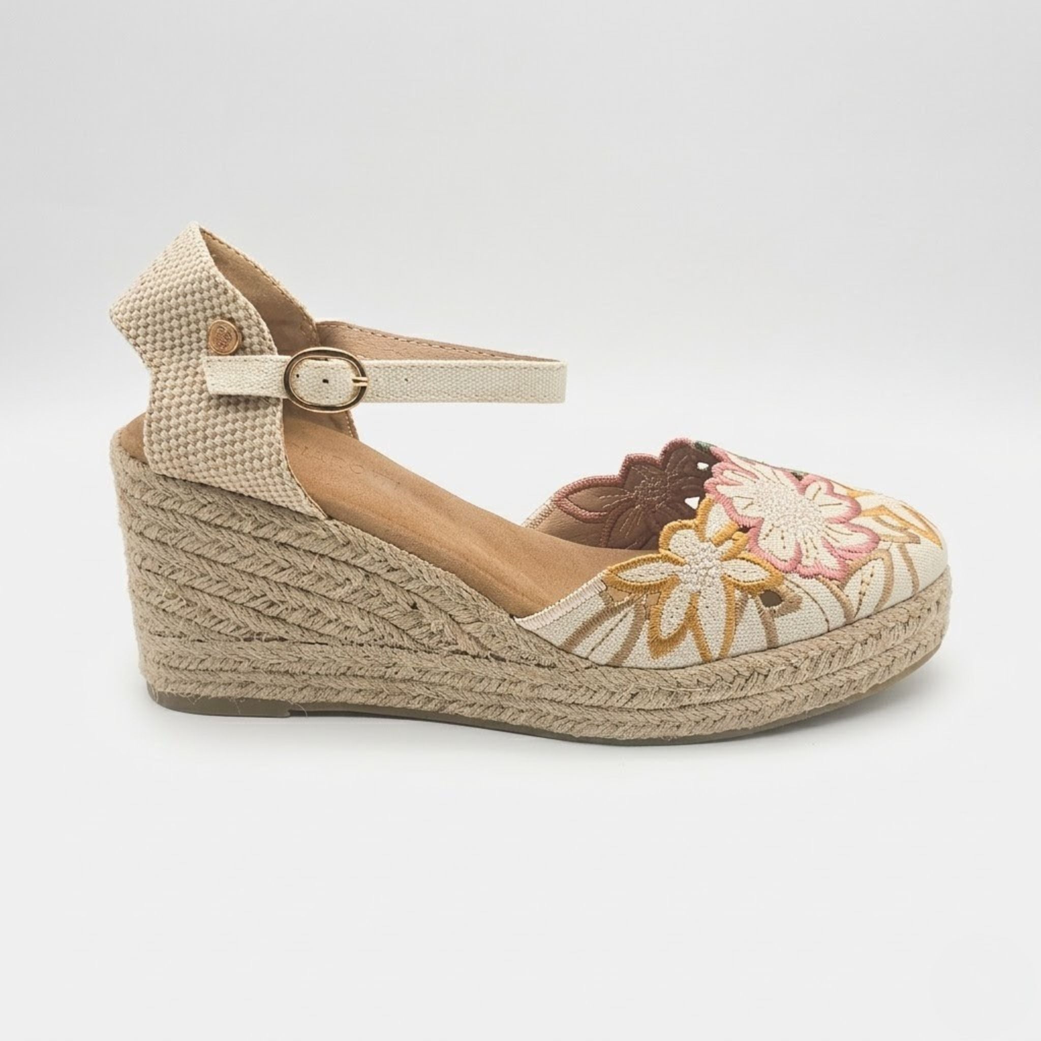 Alpargata con Cuña Floral Beige