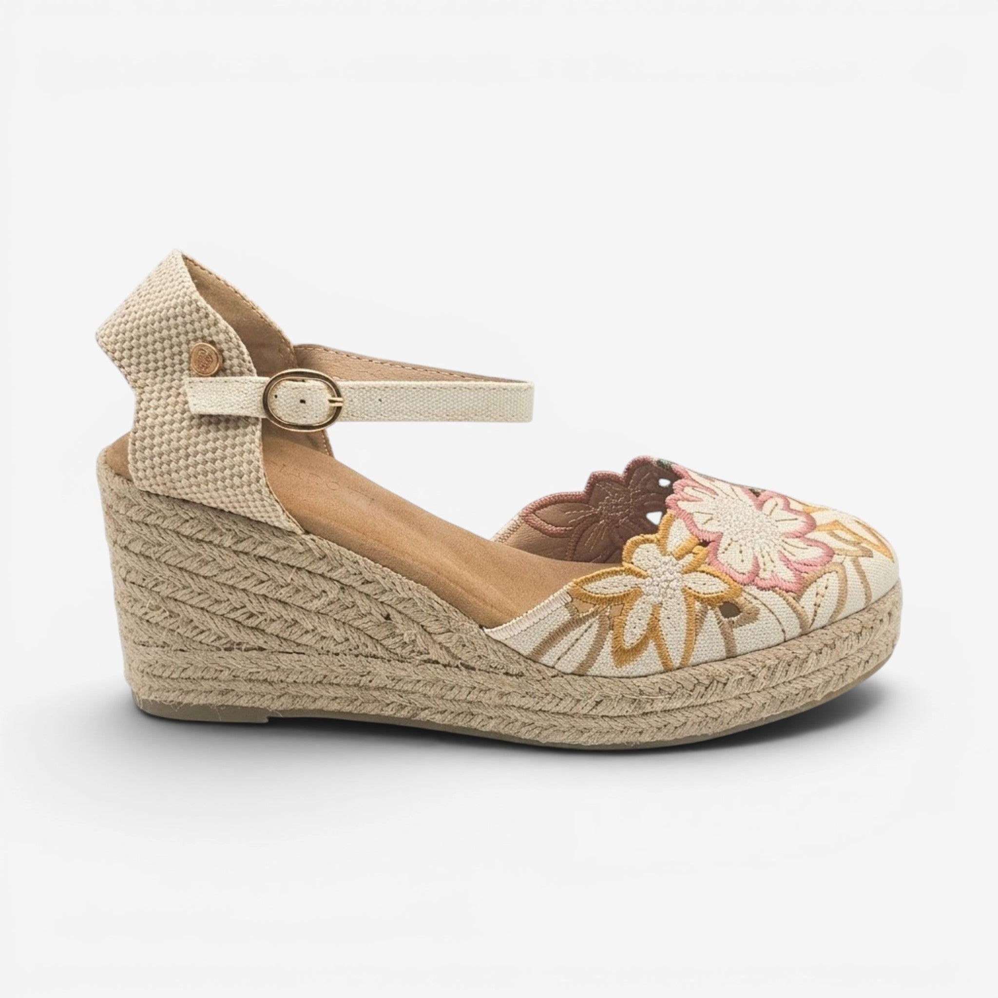 Alpargata con Cuña Floral Beige